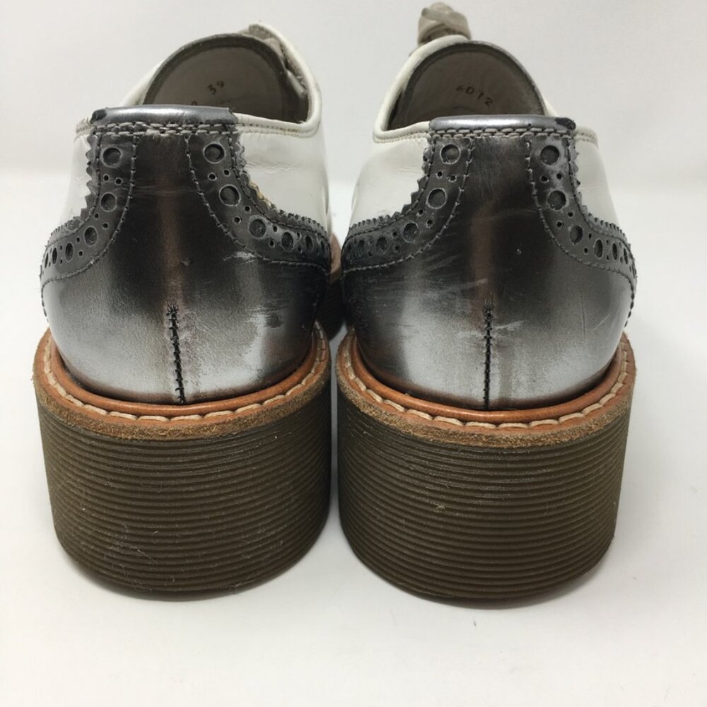 Prada Lace Up Platform Leather Brogue Shoes White leather Silver Toe Womens 39 - Picture 5 of 15